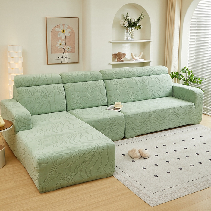 91家纺网 家纺一手货源 找家纺 丝绮鹿 2024新款曲意松紧款沙发套（贵妃图） 草绿