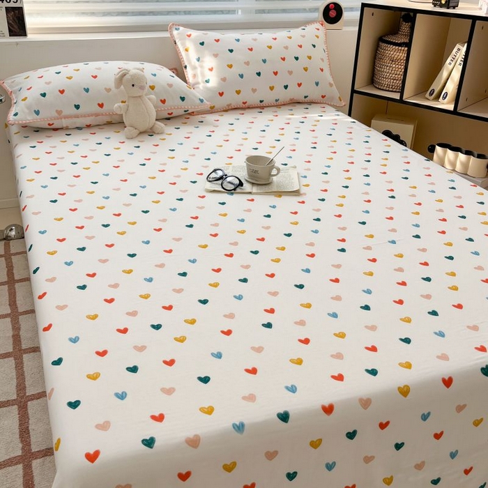 91家纺网 家纺一手货源 找家纺 （买家秀 不断货）A类母婴级全棉纯棉床单纯棉全棉床笠双层纱床笠床罩卡通床笠儿童床垫套保护罩--单床笠 爱心（床笠）