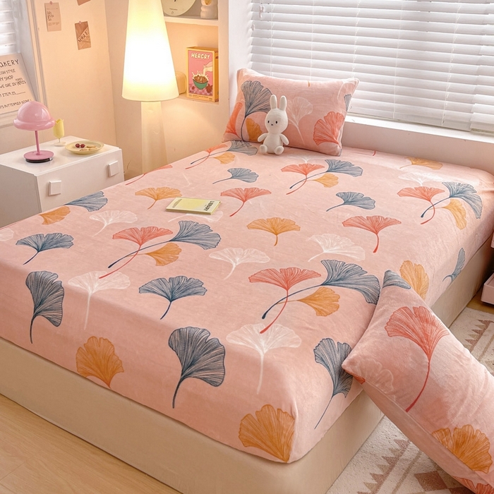 91家纺网 家纺一手货源 找家纺 芯元素 2024新款牛奶绒印花床笠 枝繁叶茂