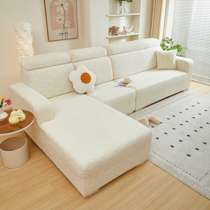 91家纺网 家纺一手货源 找家纺 丝绮鹿 2024新款年华松紧款沙发套（贵妃图） 米白