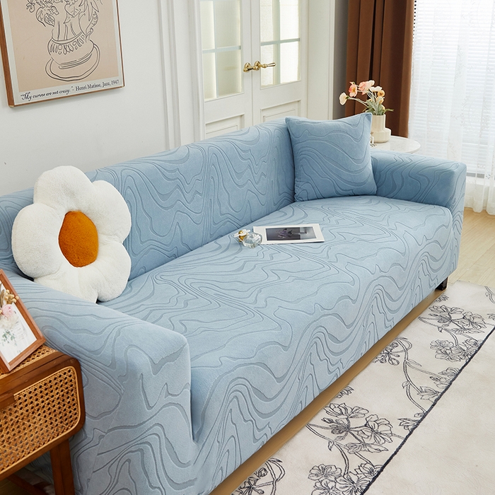 91家纺网 家纺一手货源 找家纺 丝绮鹿 2024新款曲意松紧款沙发套（三人图） 淡蓝