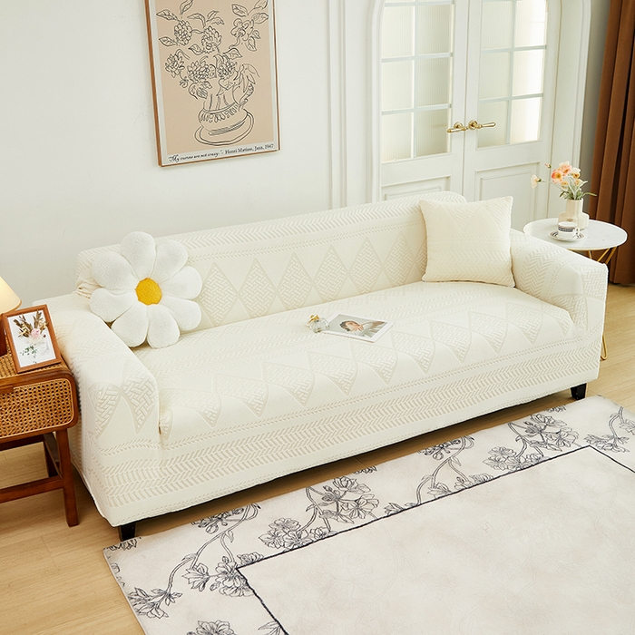 91家纺网 家纺一手货源 找家纺 丝绮鹿 2024新款菲亚松紧款沙发套（三人图） 米白