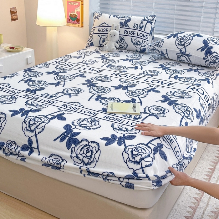 91家纺网 家纺一手货源 找家纺 芯元素 2024新款牛奶绒印花床笠 若凡