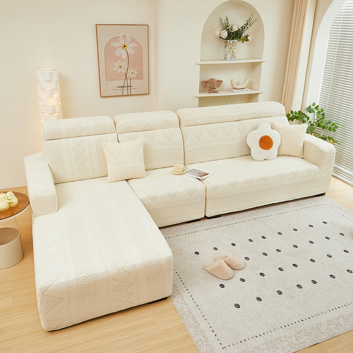 91家纺网 家纺一手货源 找家纺 丝绮鹿 2024新款菲亚松紧款沙发套（贵妃图） 米白