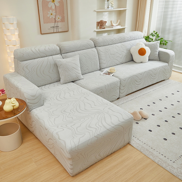 91家纺网 家纺一手货源 找家纺 丝绮鹿 2024新款曲意松紧款沙发套（贵妃图） 浅灰