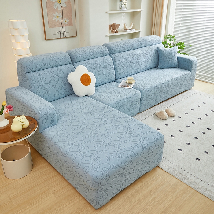91家纺网 家纺一手货源 找家纺 丝绮鹿 2024新款年华松紧款沙发套（贵妃图） 淡蓝