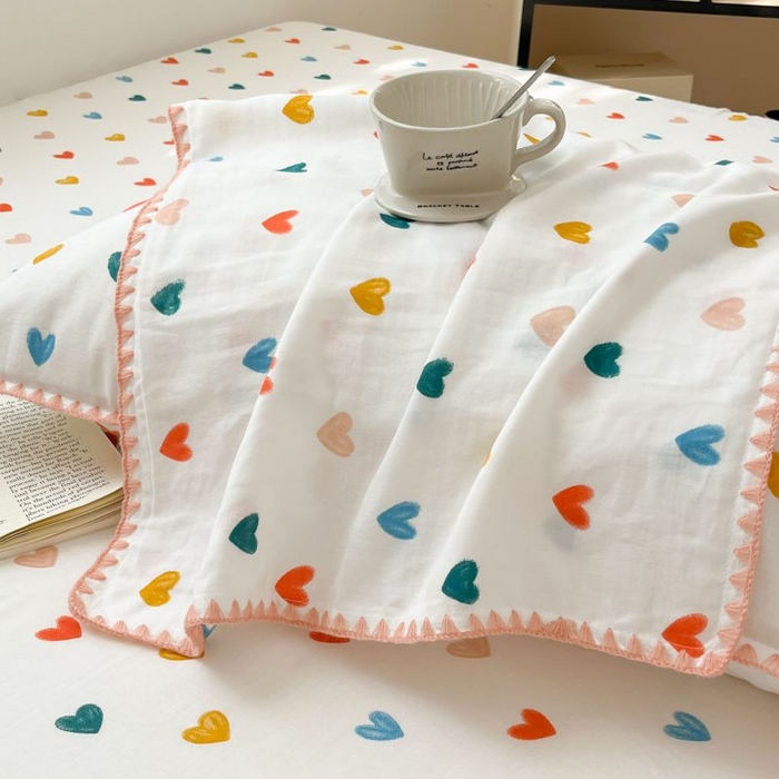 91家纺网 家纺一手货源 找家纺 （买家秀 不断货）A类母婴级全棉纯棉床单纯棉全棉床笠双层纱床笠床罩卡通床笠儿童床垫套保护罩--单床笠 爱心（床笠）