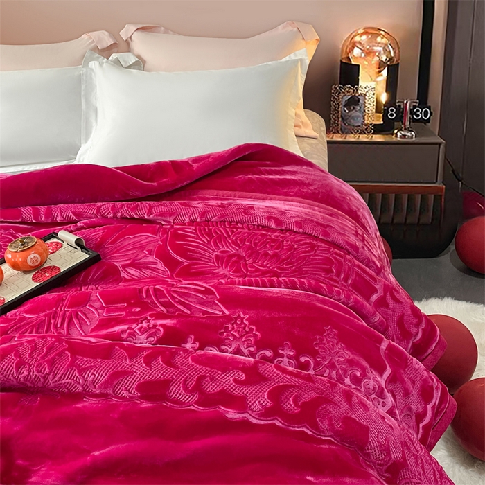 91家纺网 家纺一手货源 找家纺 凯轩毛毛毯毯子网销专供 2024新款5D压花素色云毛毯毯子毛毛毯毯子毛毯毯子子 素雅-玫红