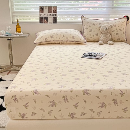 91家纺网 家纺一手货源 找家纺 （买家秀 不断货）A类母婴级全棉纯棉床单纯棉全棉床笠双层纱床笠床罩卡通床笠儿童床垫套保护罩--单床笠 紫风铃（床笠）