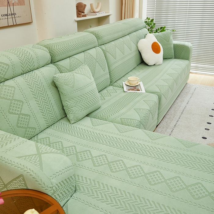 91家纺网 家纺一手货源 找家纺 丝绮鹿 2024新款菲亚松紧款沙发套（贵妃图） 草绿