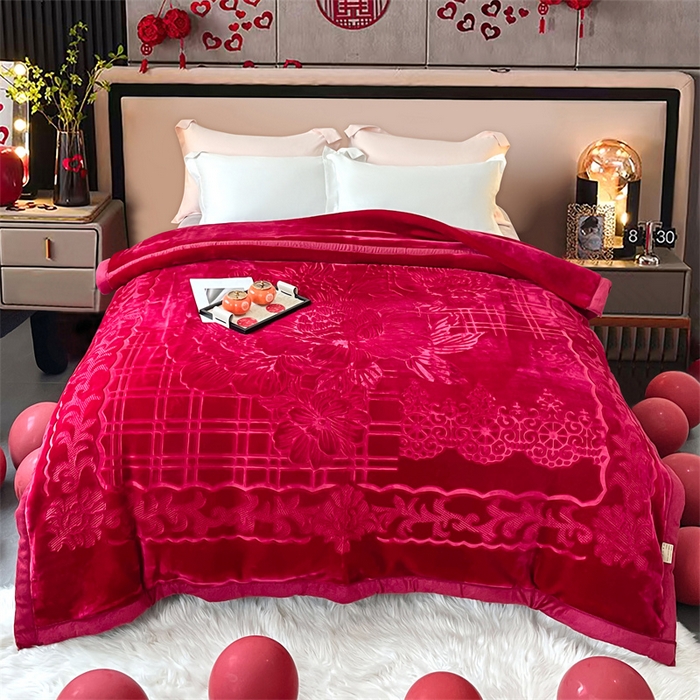 91家纺网 家纺一手货源 找家纺 凯轩毛毛毯毯子网销专供 2024新款5D压花素色云毛毯毯子毛毛毯毯子毛毯毯子子 素雅-酒红