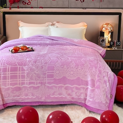 凯轩毛毛毯毯子网销专供 2024新款5D压花素色云毛毯毯子毛毛毯毯子毛毯毯子子 素雅-浅紫