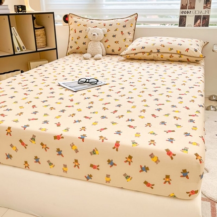 （买家秀 不断货）A类母婴级全棉纯棉床单纯棉全棉床笠双层纱床笠床罩卡通床笠儿童床垫套保护罩--单床笠 开心派对（床笠）