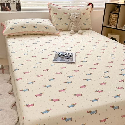 （买家秀 不断货）A类母婴级全棉纯棉床单纯棉全棉床笠双层纱床笠床罩卡通床笠儿童床垫套保护罩--单床笠 花花狗（床笠）