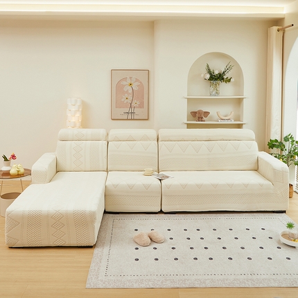 91家纺网 家纺一手货源 找家纺 丝绮鹿 2024新款菲亚松紧款沙发套（贵妃图） 米白