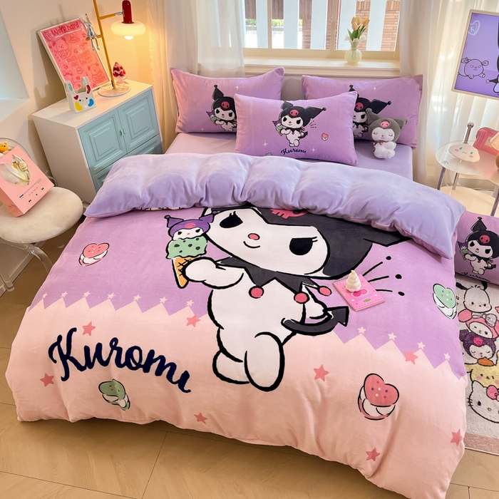 91家纺网 家纺一手货源 找家纺 A类母婴级库洛米美乐蒂三丽鸥正版授权卡通儿童牛奶绒双面牛奶绒四件套珊瑚绒四件套 绒大版-R冰淇淋甜心库洛米