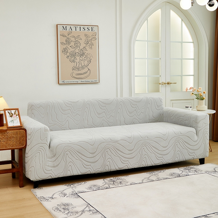 91家纺网 家纺一手货源 找家纺 丝绮鹿 2024新款曲意松紧款沙发套（三人图） 浅灰