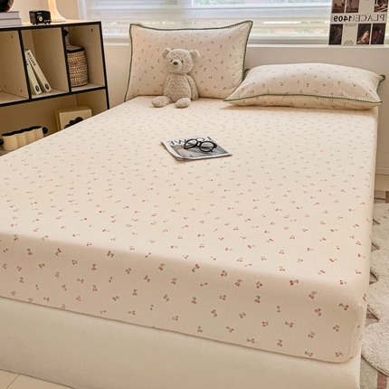 （买家秀 不断货）A类母婴级全棉纯棉床单纯棉全棉床笠双层纱床笠床罩卡通床笠儿童床垫套保护罩--单床笠 奶油樱桃（床笠）