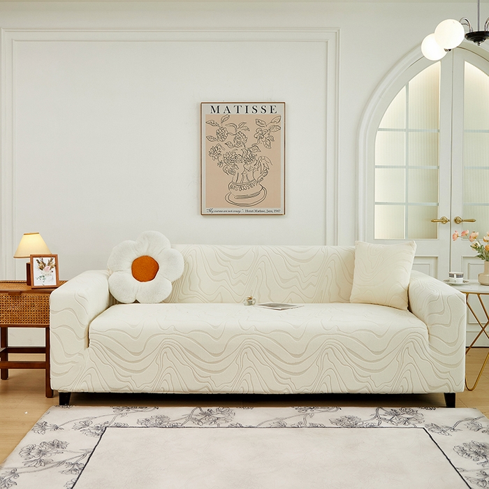 91家纺网 家纺一手货源 找家纺 丝绮鹿 2024新款曲意松紧款沙发套（三人图） 米白