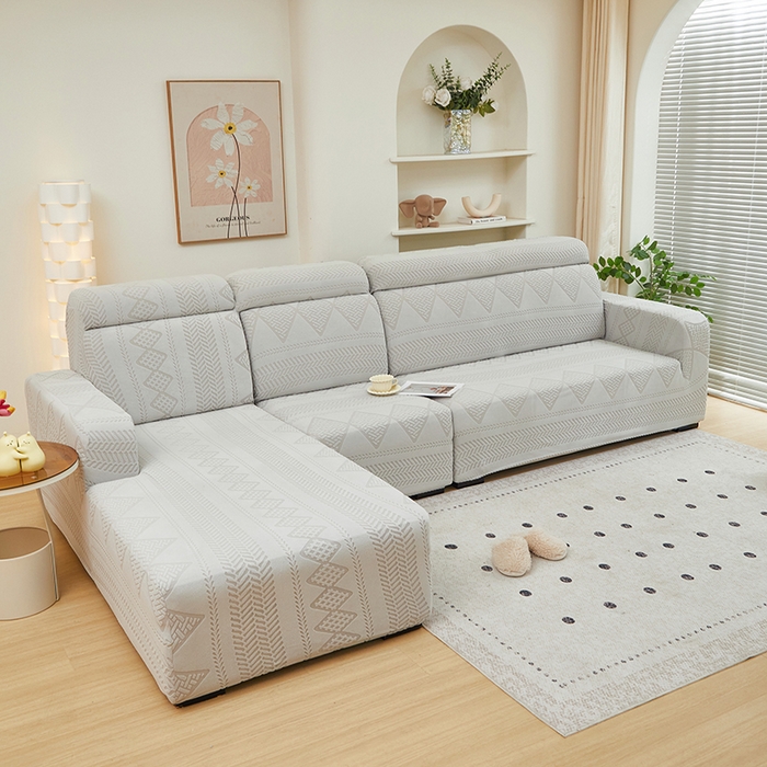 91家纺网 家纺一手货源 找家纺 丝绮鹿 2024新款菲亚松紧款沙发套（贵妃图） 浅灰