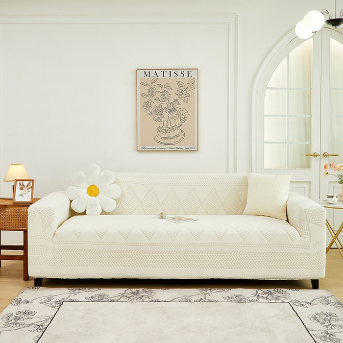 91家纺网 家纺一手货源 找家纺 丝绮鹿 2024新款菲亚松紧款沙发套（三人图） 米白