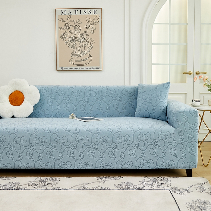 91家纺网 家纺一手货源 找家纺 丝绮鹿 2024新款年华松紧款沙发套（三人图） 淡蓝