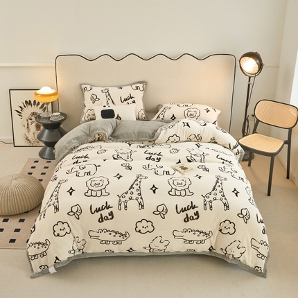 91家纺网 家纺一手货源 找家纺 （总）（买家秀爆款不断货）A类母婴级简约纯色宽边款双拼牛奶绒珊瑚绒四件套雪花绒四件套纯色牛奶绒四件套