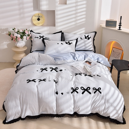 91家纺网 家纺一手货源 找家纺 炫拼家纺 2025新款法式A类全棉40支水洗棉毛巾绣镂空花边四件套 法式-星河