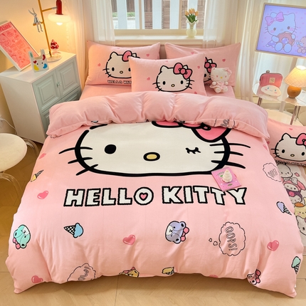 91家纺网 家纺一手货源 找家纺 （总）A类母婴级库洛米美乐蒂三丽鸥正版授权卡通儿童牛奶绒双面牛奶绒四件套珊瑚绒四件套