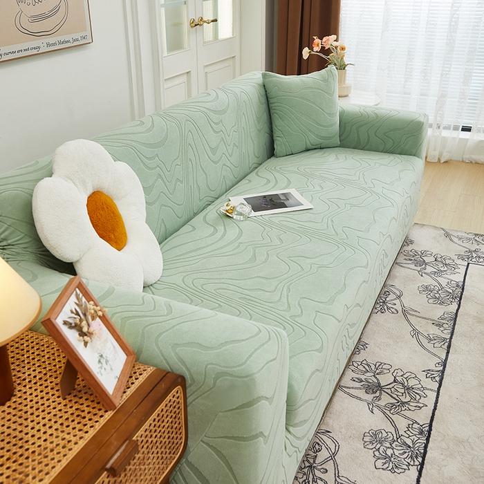 91家纺网 家纺一手货源 找家纺 丝绮鹿 2024新款曲意松紧款沙发套（三人图） 草绿