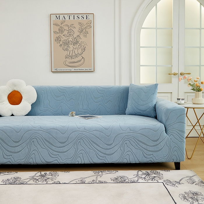 91家纺网 家纺一手货源 找家纺 丝绮鹿 2024新款曲意松紧款沙发套（三人图） 淡蓝