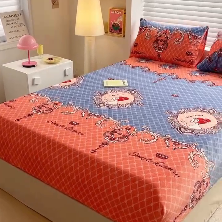 91家纺网 家纺一手货源 找家纺 芯元素 2024新款牛奶绒印花床笠 励志女孩