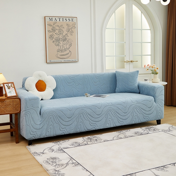 91家纺网 家纺一手货源 找家纺 丝绮鹿 2024新款曲意松紧款沙发套（三人图） 淡蓝