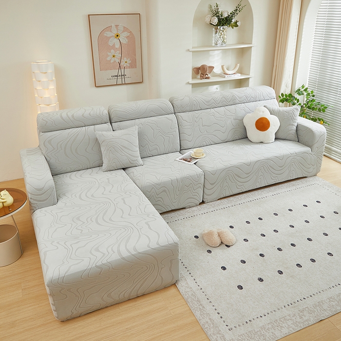 91家纺网 家纺一手货源 找家纺 丝绮鹿 2024新款曲意松紧款沙发套（贵妃图） 浅灰