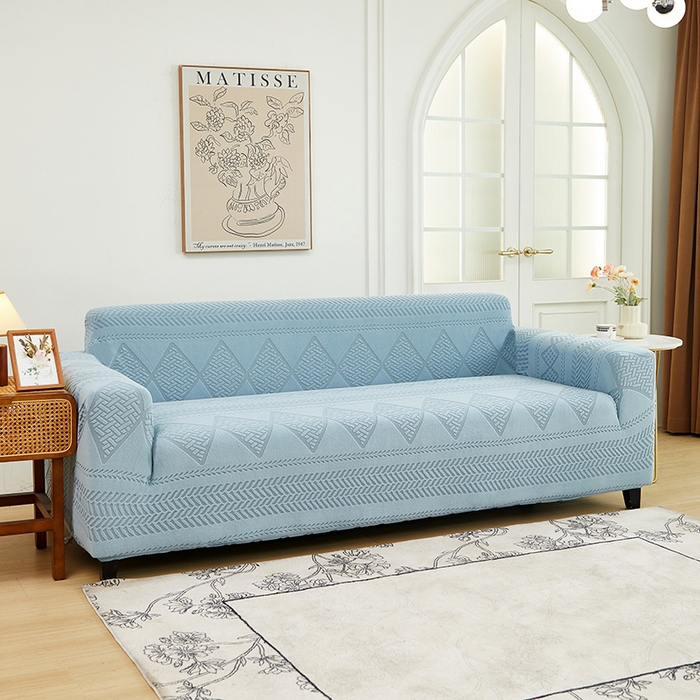 91家纺网 家纺一手货源 找家纺 丝绮鹿 2024新款菲亚松紧款沙发套（三人图） 淡蓝