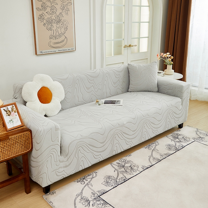 91家纺网 家纺一手货源 找家纺 丝绮鹿 2024新款曲意松紧款沙发套（三人图） 浅灰