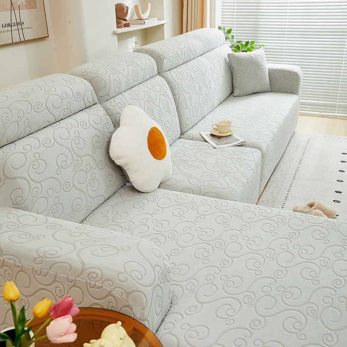 91家纺网 家纺一手货源 找家纺 丝绮鹿 2024新款年华松紧款沙发套（贵妃图） 浅灰