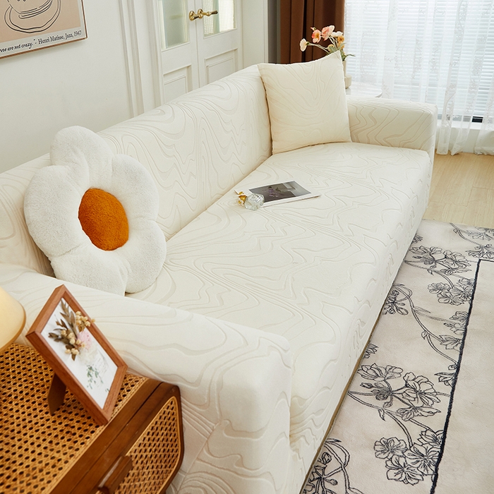 91家纺网 家纺一手货源 找家纺 丝绮鹿 2024新款曲意松紧款沙发套（三人图） 米白