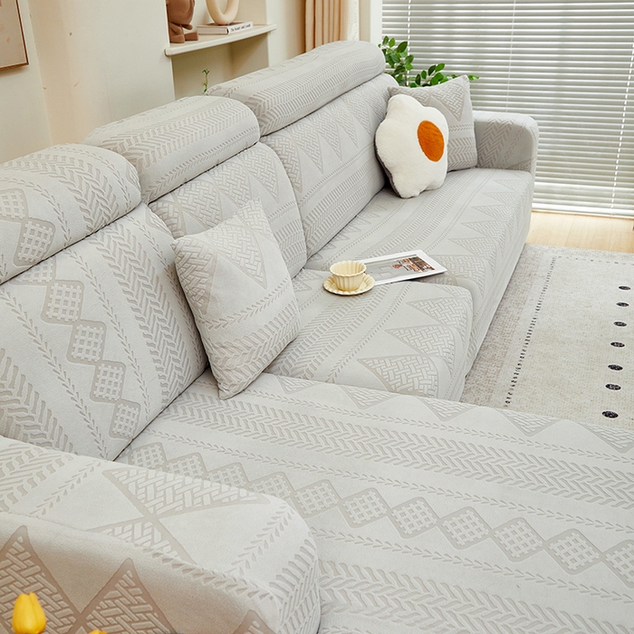 91家纺网 家纺一手货源 找家纺 丝绮鹿 2024新款菲亚松紧款沙发套（贵妃图） 浅灰