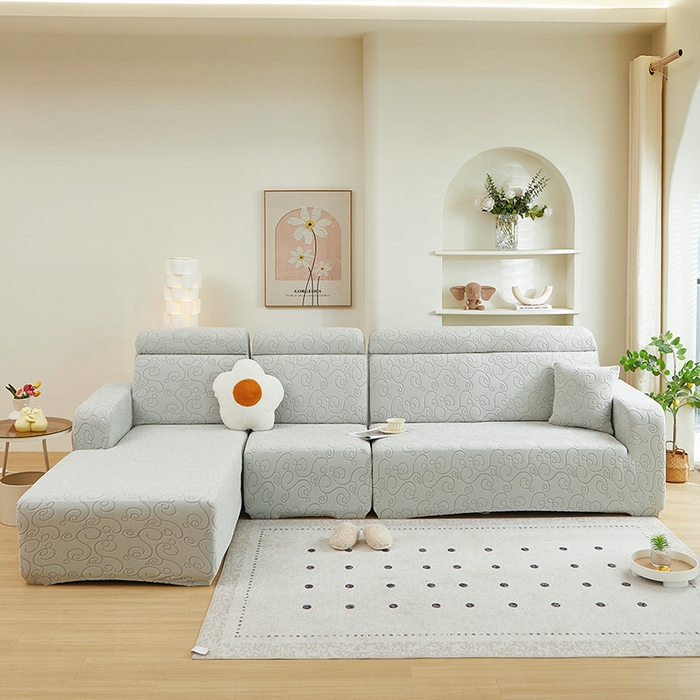 91家纺网 家纺一手货源 找家纺 丝绮鹿 2024新款年华松紧款沙发套（贵妃图） 浅灰