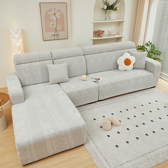 91家纺网 家纺一手货源 找家纺 丝绮鹿 2024新款菲亚松紧款沙发套（贵妃图） 浅灰