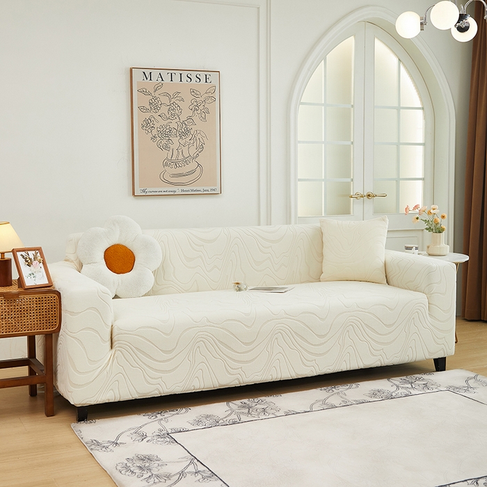 91家纺网 家纺一手货源 找家纺 丝绮鹿 2024新款曲意松紧款沙发套（三人图） 米白