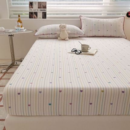 91家纺网 家纺一手货源 找家纺 （买家秀 不断货）A类母婴级全棉纯棉床单纯棉全棉床笠双层纱床笠床罩卡通床笠儿童床垫套保护罩--单床笠 彩条爱（床笠）