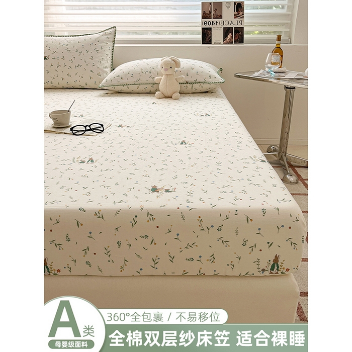 91家纺网 家纺一手货源 找家纺 （买家秀 不断货）A类母婴级全棉纯棉床单纯棉全棉床笠双层纱床笠床罩卡通床笠儿童床垫套保护罩--单床笠 展示图