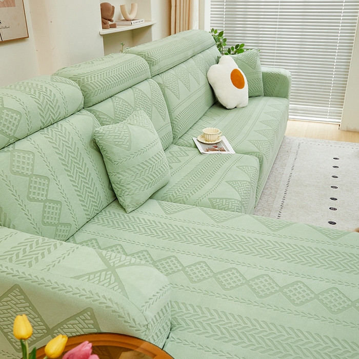 91家纺网 家纺一手货源 找家纺 丝绮鹿 2024新款菲亚松紧款沙发套（贵妃图） 草绿