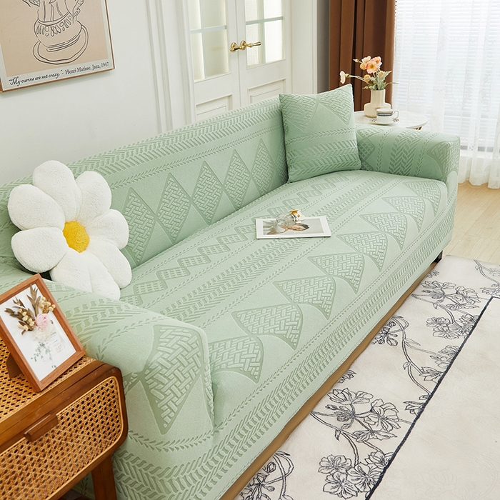 91家纺网 家纺一手货源 找家纺 丝绮鹿 2024新款菲亚松紧款沙发套（三人图） 草绿