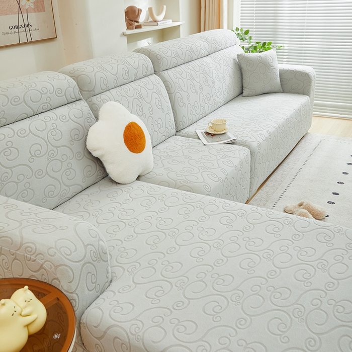 91家纺网 家纺一手货源 找家纺 丝绮鹿 2024新款年华松紧款沙发套（贵妃图） 浅灰