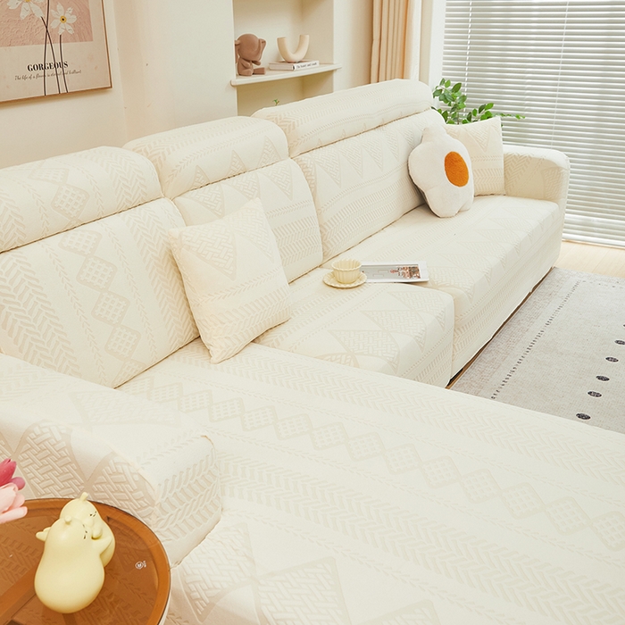 91家纺网 家纺一手货源 找家纺 丝绮鹿 2024新款菲亚松紧款沙发套（贵妃图） 米白