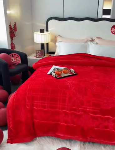 91家纺网 家纺一手货源 找家纺 凯轩毛毛毯毯子网销专供 2024新款5D压花素色云毛毯毯子毛毛毯毯子毛毯毯子子 素雅-大红