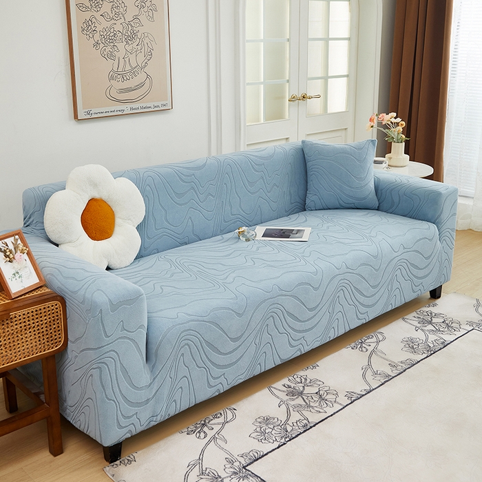 91家纺网 家纺一手货源 找家纺 丝绮鹿 2024新款曲意松紧款沙发套（三人图） 淡蓝